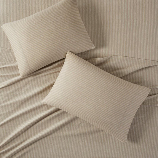 Sleep Philosophy Flannel Sheet Set – Beige/White Stripes | 100% Cotton - Quahog Bay Bedding