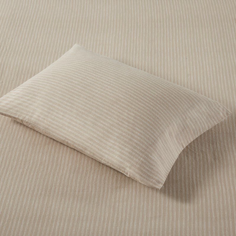 Sleep Philosophy Flannel Sheet Set – Beige/White Stripes | 100% Cotton - Quahog Bay Bedding