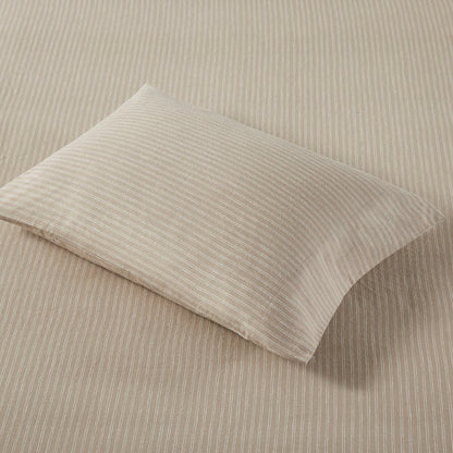 Sleep Philosophy Flannel Sheet Set – Beige/White Stripes | 100% Cotton - Quahog Bay Bedding