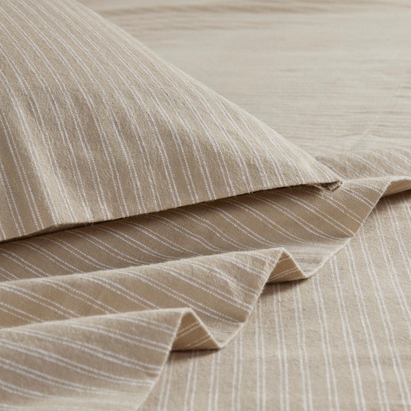 Sleep Philosophy Flannel Sheet Set – Beige/White Stripes | 100% Cotton - Quahog Bay Bedding