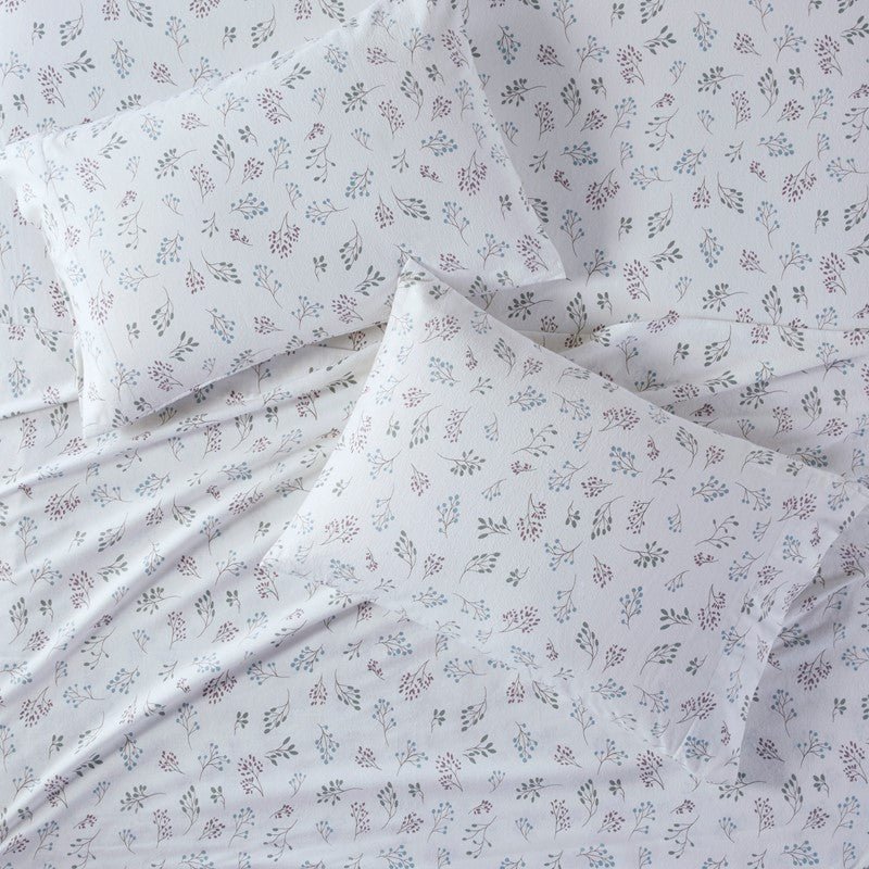 Sleep Philosophy Flannel Sheet Set – White Tossed Botanical | 100% Cotton | Floral - Quahog Bay Bedding