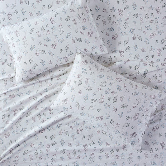 Sleep Philosophy Flannel Sheet Set – White Tossed Botanical | 100% Cotton | Floral - Quahog Bay Bedding