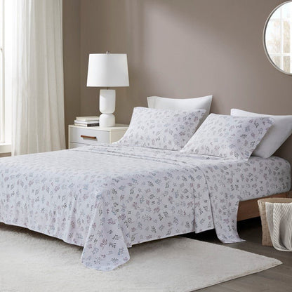 Sleep Philosophy Flannel Sheet Set – White Tossed Botanical | 100% Cotton | Floral - Quahog Bay Bedding