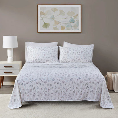 Sleep Philosophy Flannel Sheet Set – White Tossed Botanical | 100% Cotton | Floral - Quahog Bay Bedding