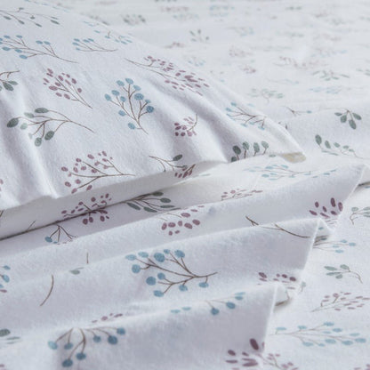 Sleep Philosophy Flannel Sheet Set – White Tossed Botanical | 100% Cotton | Floral - Quahog Bay Bedding