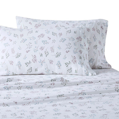Sleep Philosophy Flannel Sheet Set – White Tossed Botanical | 100% Cotton | Floral - Quahog Bay Bedding