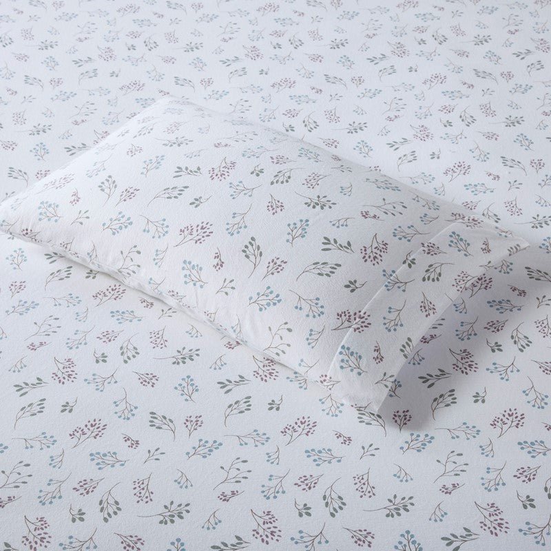 Sleep Philosophy Flannel Sheet Set – White Tossed Botanical | 100% Cotton | Floral - Quahog Bay Bedding
