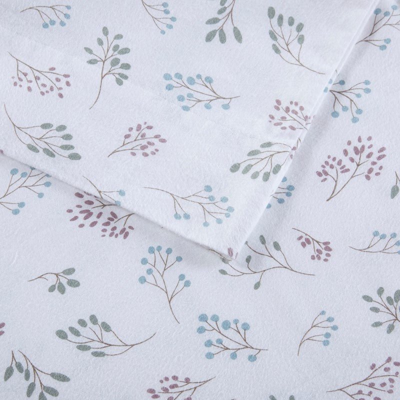 Sleep Philosophy Flannel Sheet Set – White Tossed Botanical | 100% Cotton | Floral - Quahog Bay Bedding