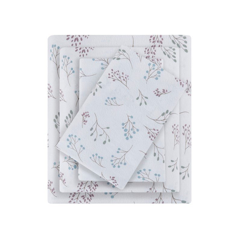 Sleep Philosophy Flannel Sheet Set – White Tossed Botanical | 100% Cotton | Floral - Quahog Bay Bedding