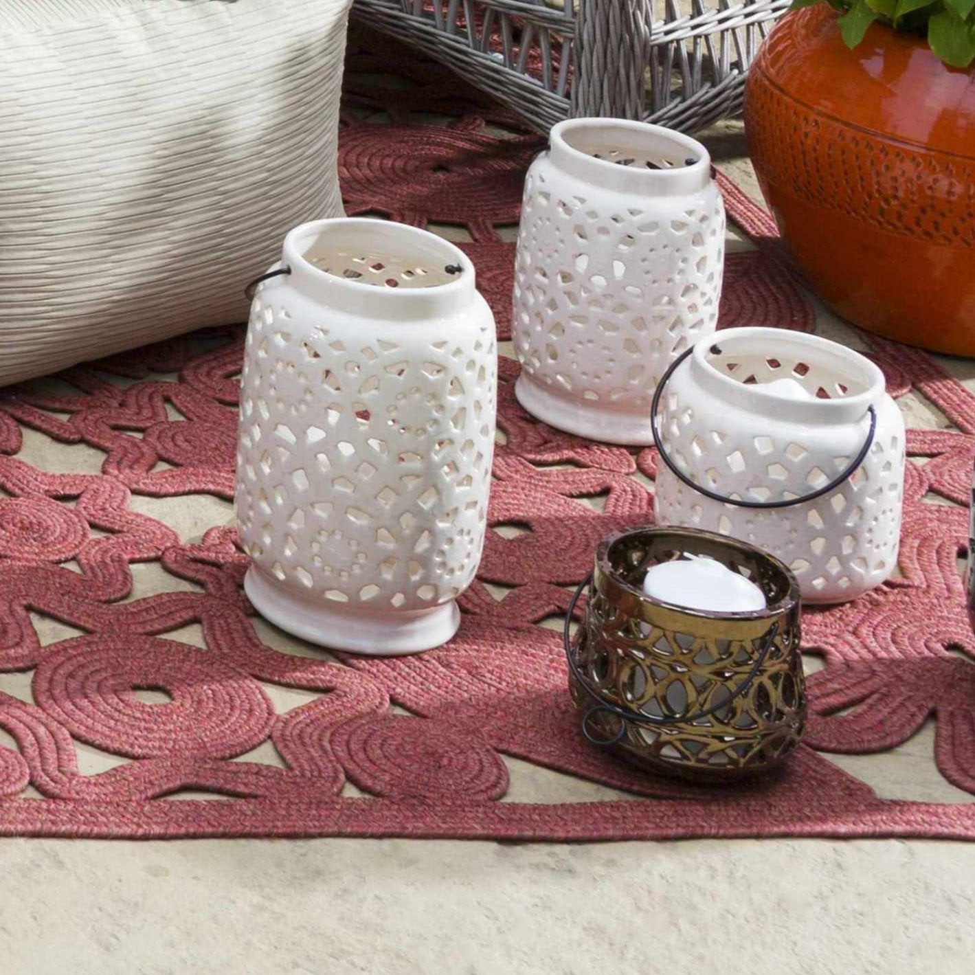 Sloughhouse White Ceramic Outdoor Lantern - Quahog Bay Bedding