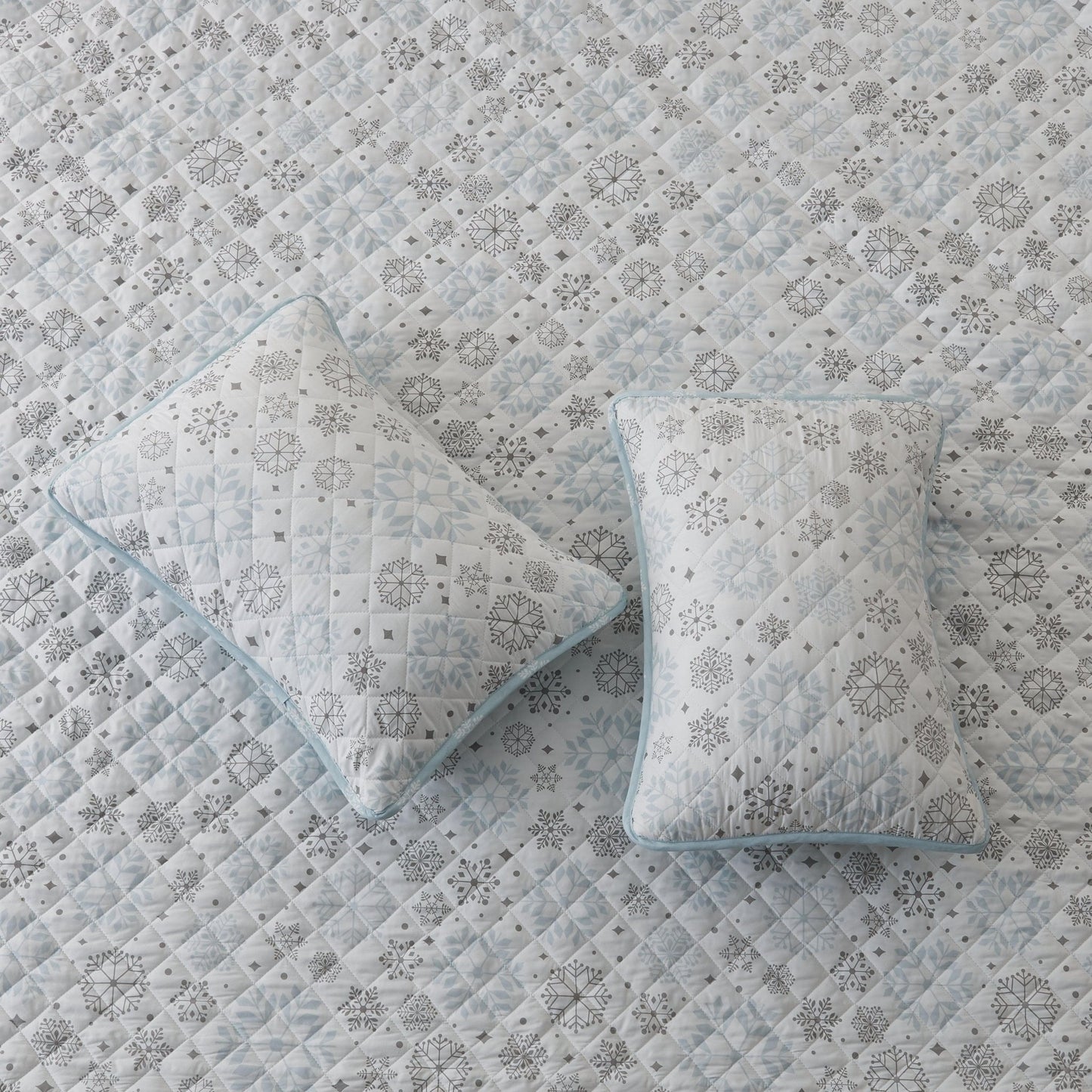Snowflake Quilt - White, Blue & Grey - Coastal Christmas Bedding - Quahog Bay Bedding