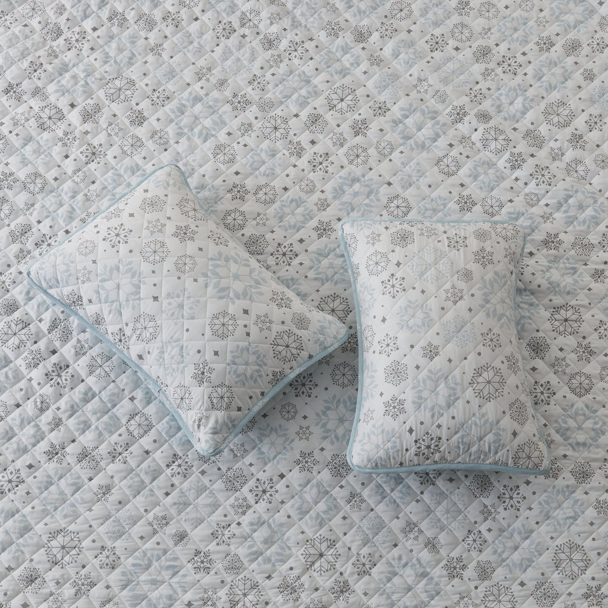 Snowflake Quilt - White, Blue & Grey - Coastal Christmas Bedding - Quahog Bay Bedding