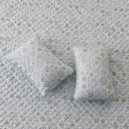 Snowflake Quilt - White, Blue & Grey - Coastal Christmas Bedding - Quahog Bay Bedding