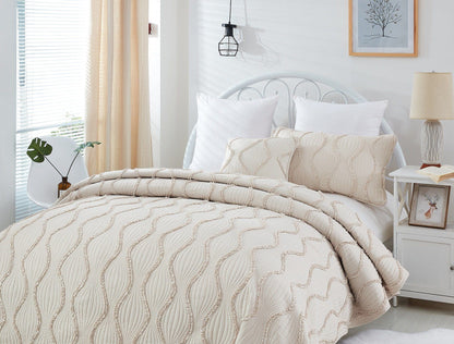 Country Ruffles Quilted Cotton Bedspread Set - Ivory & Cream - Quahog Bay Bedding