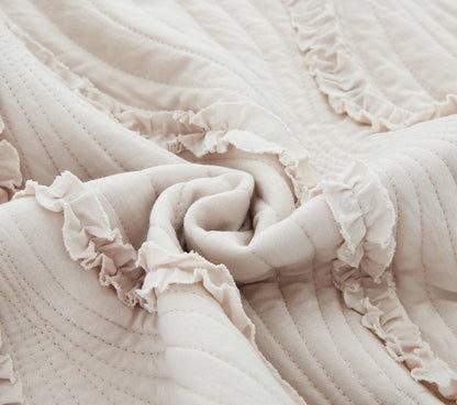 Country Ruffles Quilted Cotton Bedspread Set - Ivory & Cream - Quahog Bay Bedding