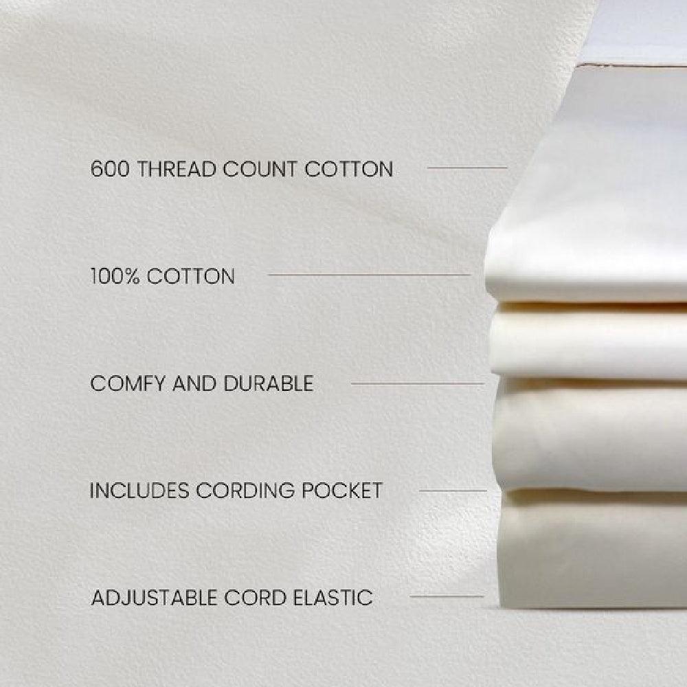 Split King Sheet Set - 600TC 100% Cotton - Stay On Adjustable Bed Sheets - QuahogBay