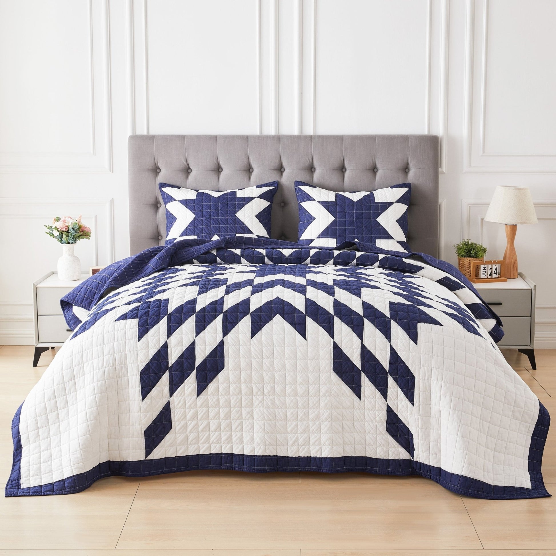 Star Patch Patchwork Cotton Quilt Set - Quahog Bay Bedding