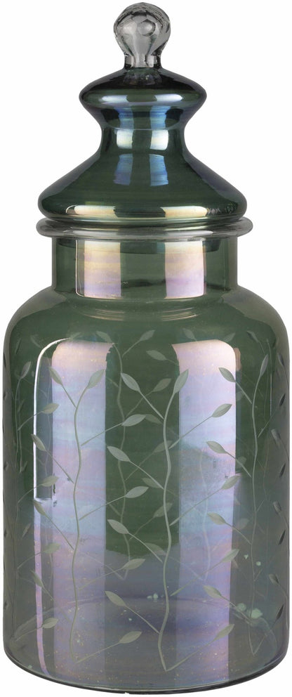 Stewartville Green Etched Glass Jar - Quahog Bay Bedding
