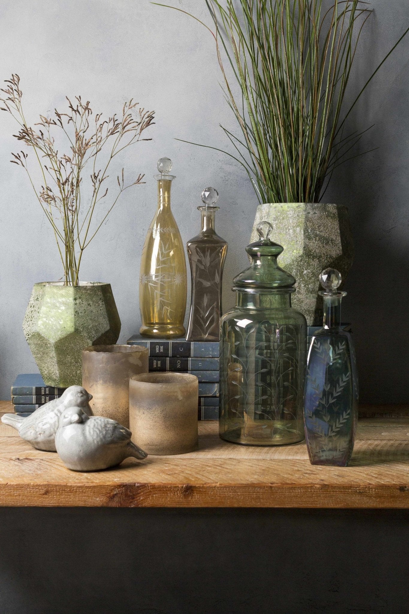 Stewartville Green Etched Glass Jar - Quahog Bay Bedding