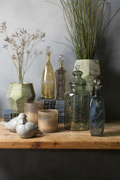 Stewartville Green Etched Glass Jar - Quahog Bay Bedding