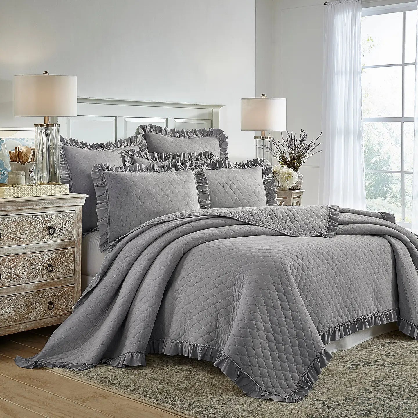Stonewashed Grey Quilt Set - Quahog Bay Bedding