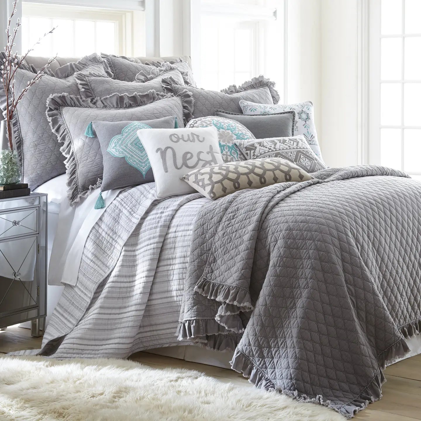 Stonewashed Grey Quilt Set - Quahog Bay Bedding