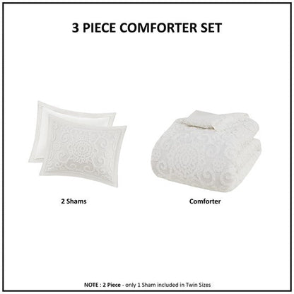 Suzanna 3PC Cotton Boho Medallion Comforter Set - Ivory - Quahog Bay Bedding