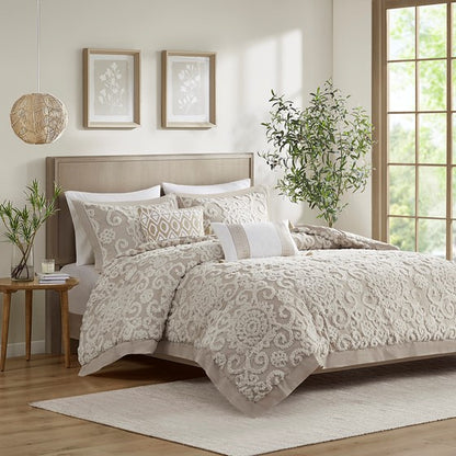 Suzanna Cotton Comforter Set Beautiful Medallions Taupe