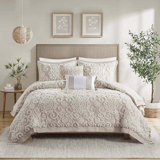 Suzanna Cotton Duvet Cover Set Beautiful Medallions Taupe - Quahog Bay Bedding