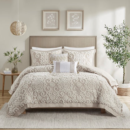 Suzanna Cotton Comforter Set Beautiful Medallions Taupe