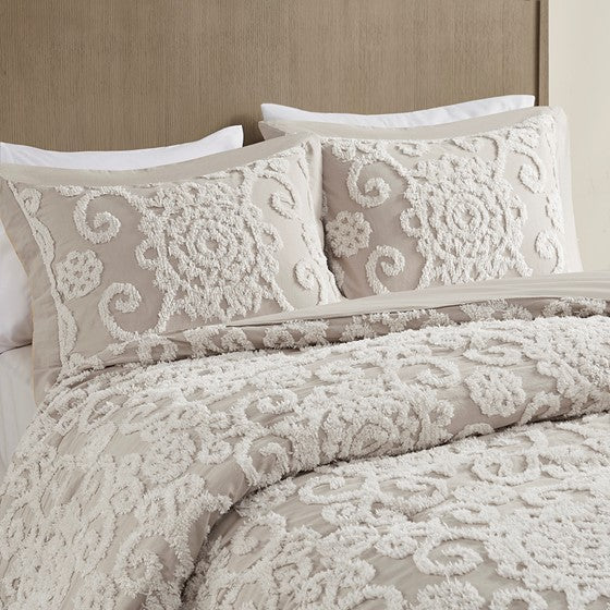 Suzanna Cotton Duvet Cover Set Beautiful Medallions Taupe - Quahog Bay Bedding