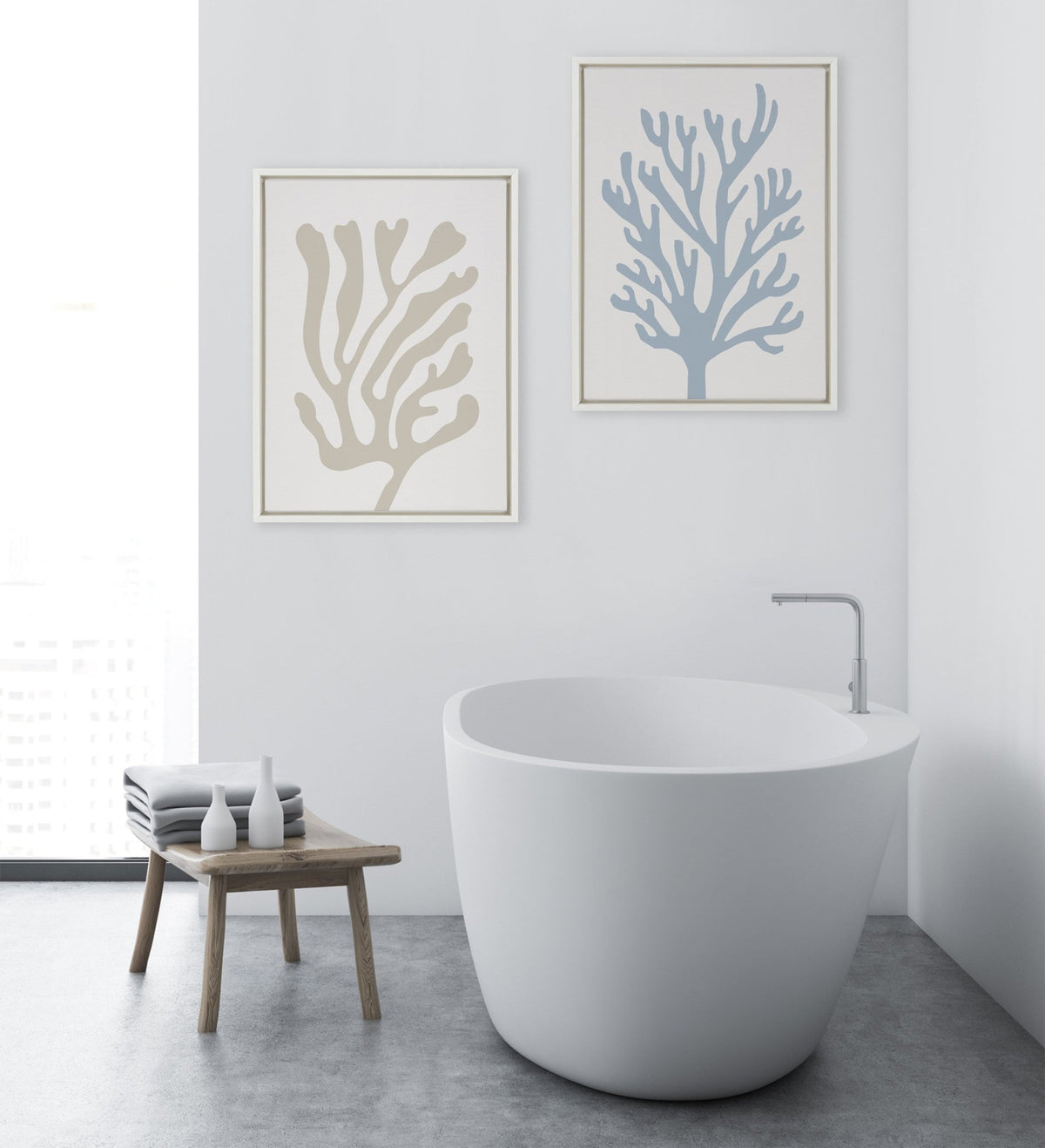 Sylvie Abstract Coral Ocean Blue Framed Canvas by The Creative Bunch Studio - Quahog Bay Bedding