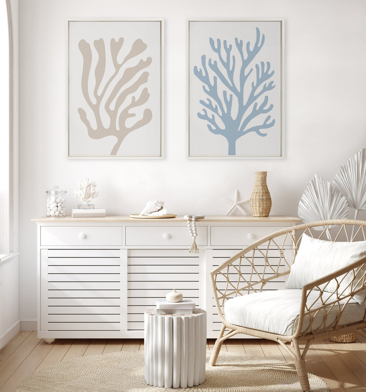 Sylvie Abstract Coral Ocean Blue Framed Canvas by The Creative Bunch Studio - Quahog Bay Bedding