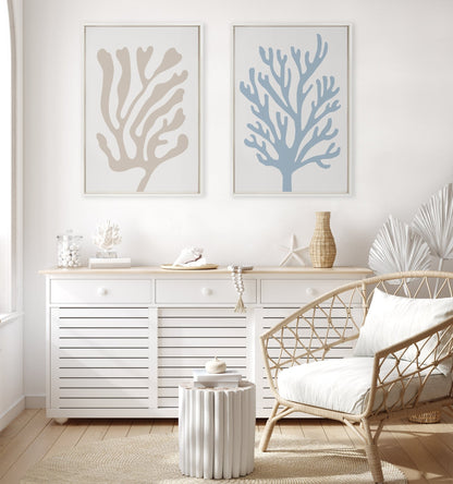 Sylvie Abstract Coral Ocean Blue Framed Canvas by The Creative Bunch Studio - Quahog Bay Bedding