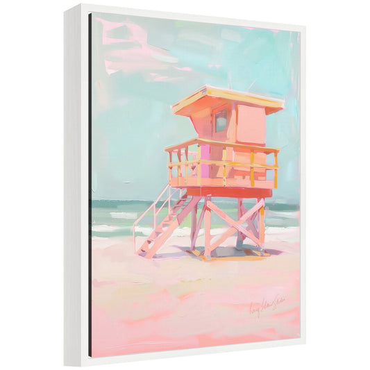 Sylvie Beach Lifeguard Tower Pastels Framed Canvas by Honey Island Studio - Quahog Bay Bedding
