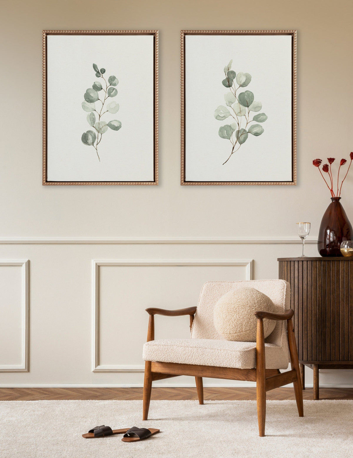 Sylvie Beaded Eucalyptus 4a and Eucalyptus 4b Framed Canvas Art Set by Maja Mitrovic of Makes My Day Happy - Quahog Bay Bedding