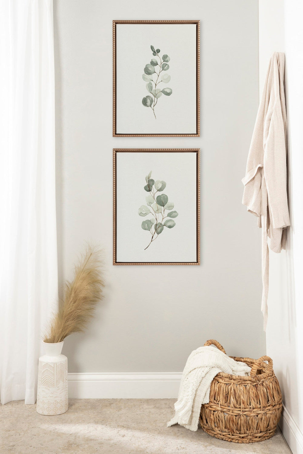 Sylvie Beaded Eucalyptus 4a and Eucalyptus 4b Framed Canvas Art Set by Maja Mitrovic of Makes My Day Happy - Quahog Bay Bedding