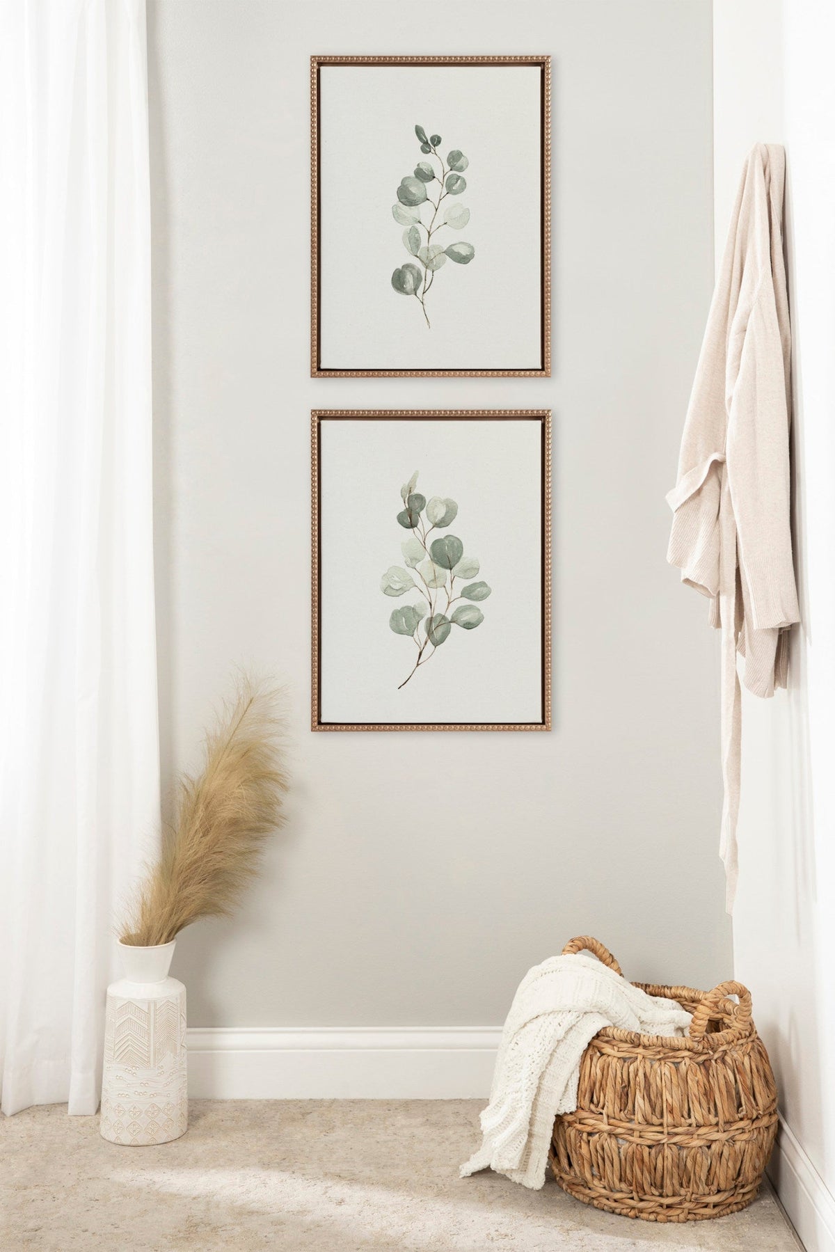 Sylvie Beaded Eucalyptus 4a and Eucalyptus 4b Framed Canvas Art Set by Maja Mitrovic of Makes My Day Happy - Quahog Bay Bedding