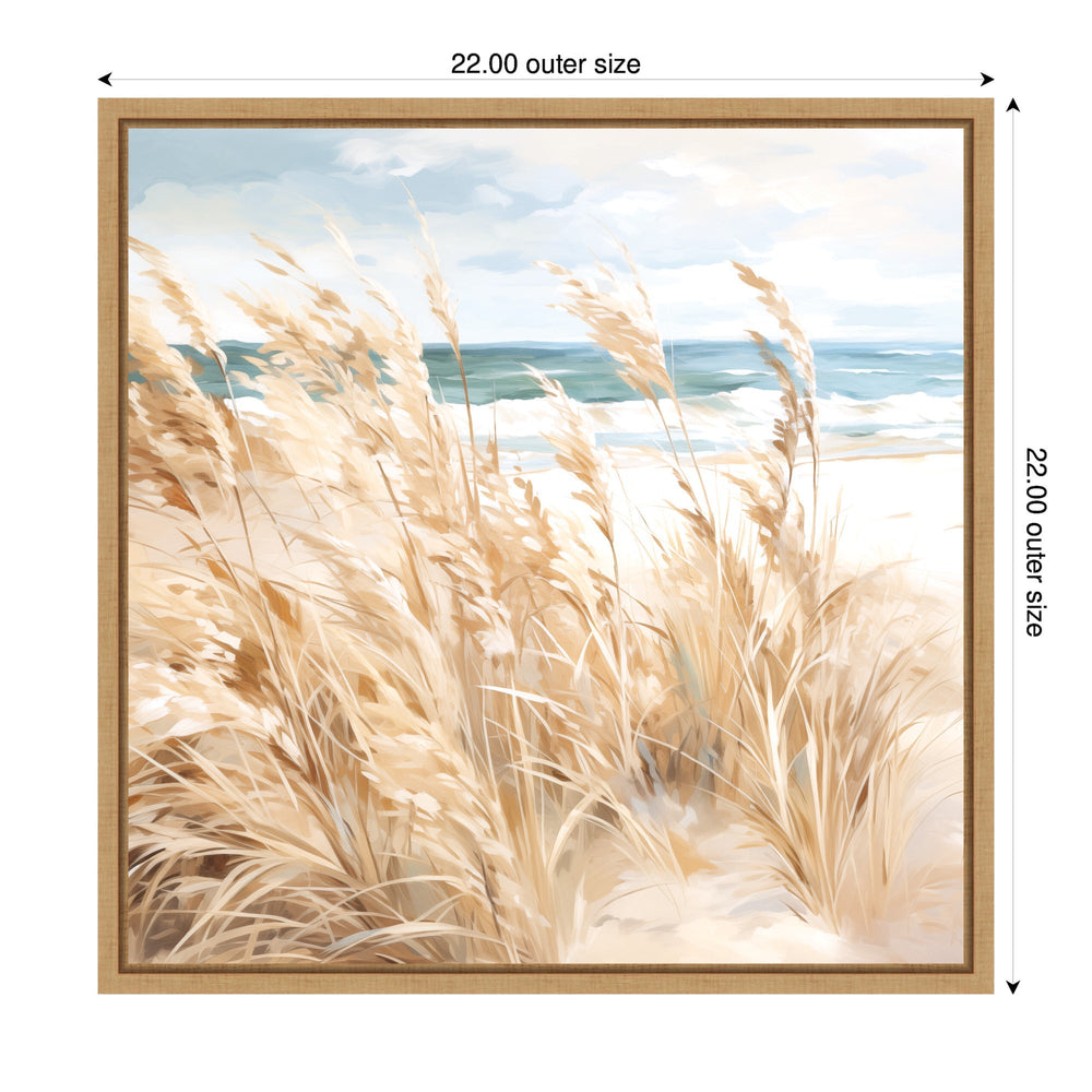 Sylvie Beige Beach Grass Near Tranquil Beach Framed Canvas by The Creative Bunch Studio - Quahog Bay Bedding