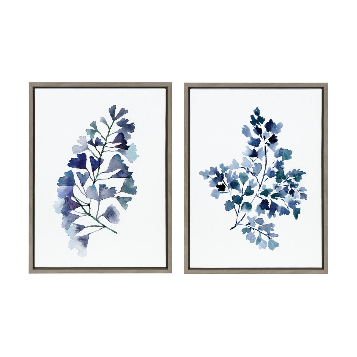 Sylvie Botanical Split Fern Indigo and Botanical Maiden Indigo Framed Canvas by Sara Berrenson - Quahog Bay Bedding