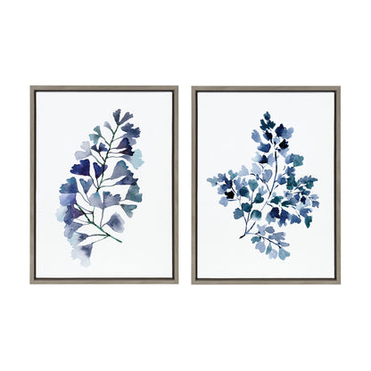 Sylvie Botanical Split Fern Indigo and Botanical Maiden Indigo Framed Canvas by Sara Berrenson - Quahog Bay Bedding