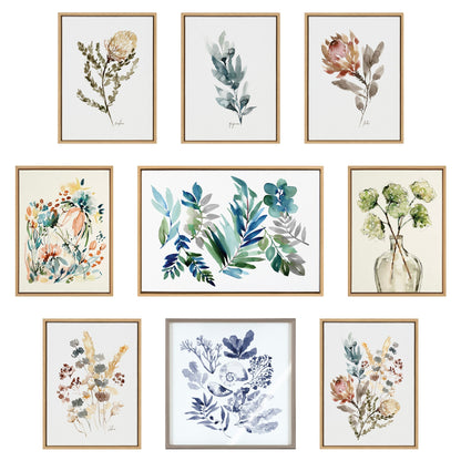 Sylvie Botanical Split Fern Indigo and Botanical Maiden Indigo Framed Canvas by Sara Berrenson - Quahog Bay Bedding