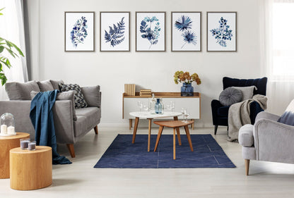 Sylvie Botanical Split Fern Indigo and Botanical Maiden Indigo Framed Canvas by Sara Berrenson - Quahog Bay Bedding