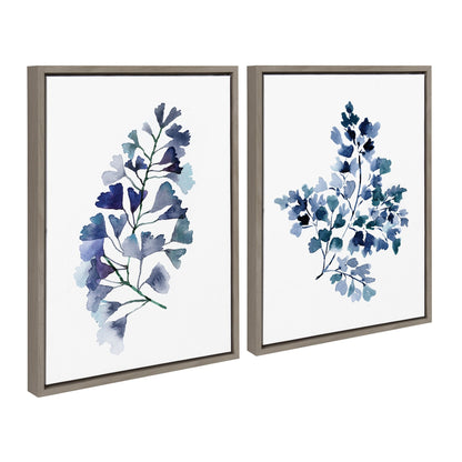 Sylvie Botanical Split Fern Indigo and Botanical Maiden Indigo Framed Canvas by Sara Berrenson - Quahog Bay Bedding