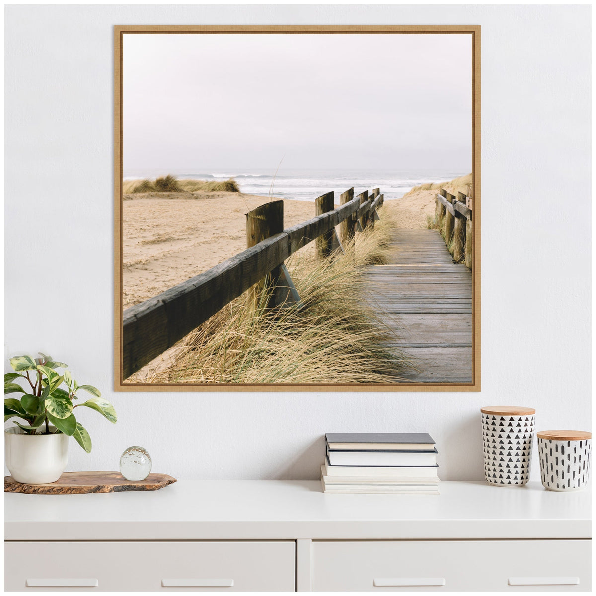 Sylvie Coastal Beach Grass Boardwalk to the Ocean Framed Canvas by Patricia Hasz - Quahog Bay Bedding