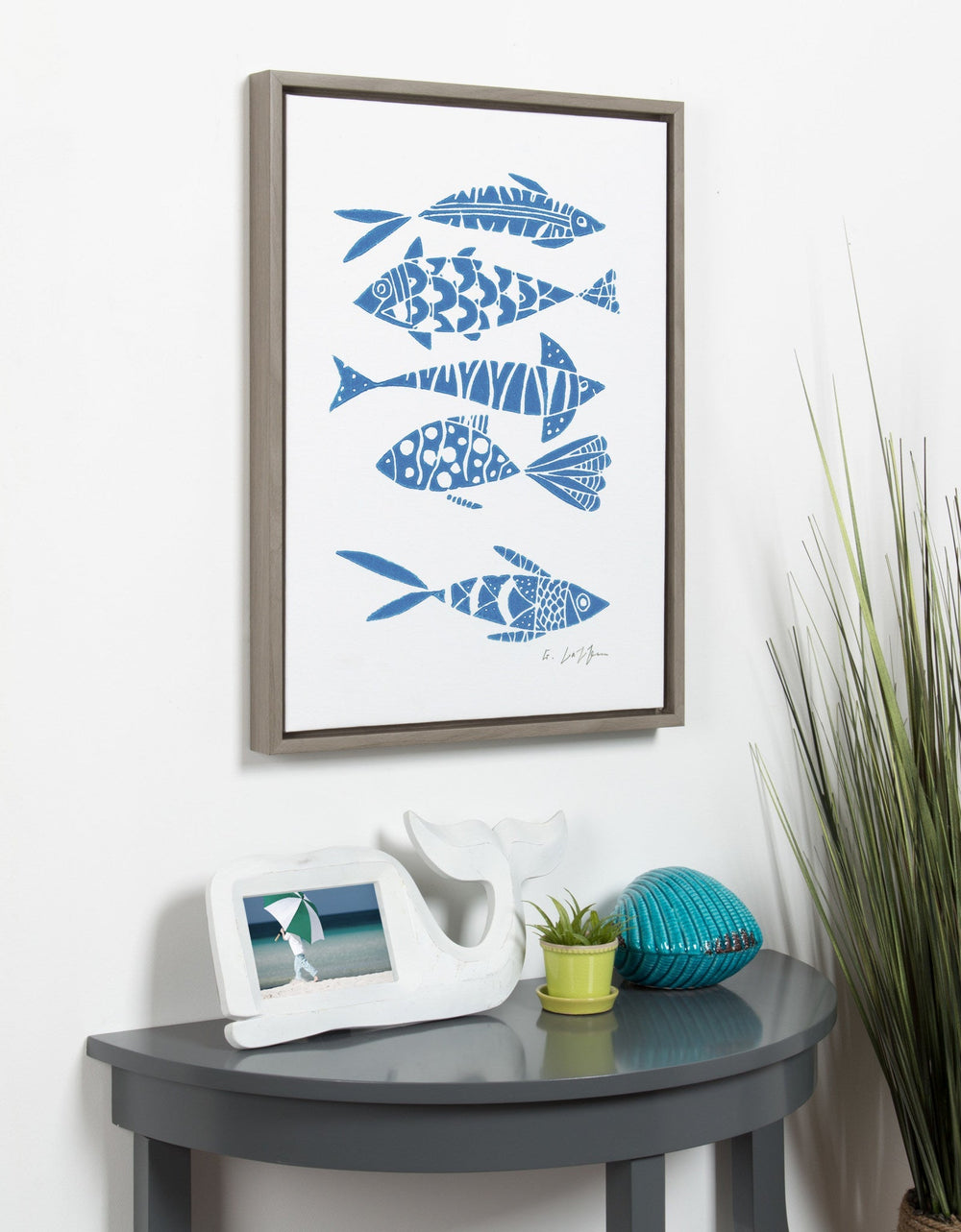 Sylvie Fishes Blue Framed Canvas by Giuliana Lazzerini - Quahog Bay Bedding