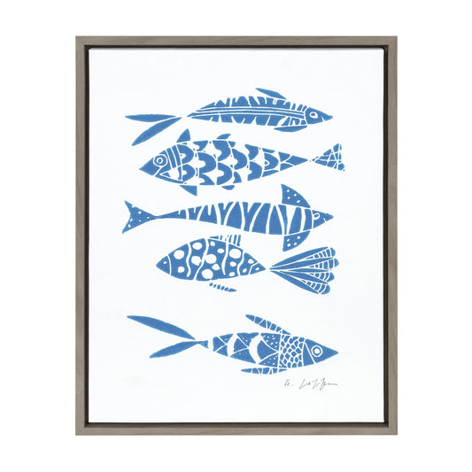 Sylvie Fishes Blue Framed Canvas by Giuliana Lazzerini - Quahog Bay Bedding