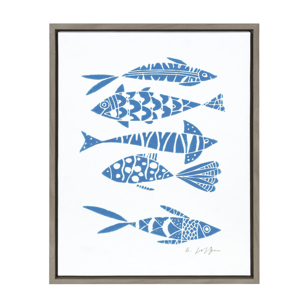 Sylvie Fishes Blue Framed Canvas by Giuliana Lazzerini - Quahog Bay Bedding