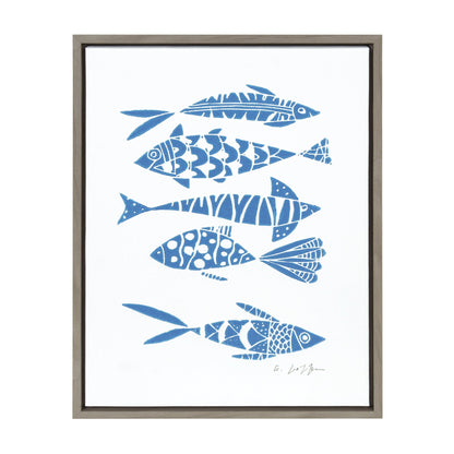 Sylvie Fishes Blue Framed Canvas by Giuliana Lazzerini - Quahog Bay Bedding