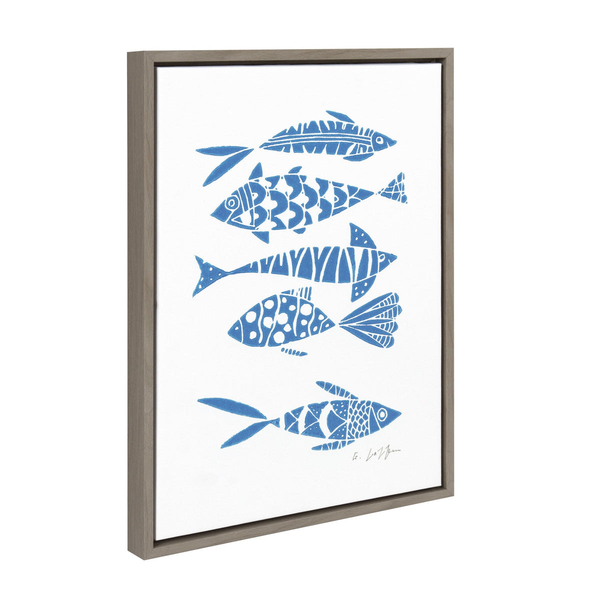 Sylvie Fishes Blue Framed Canvas by Giuliana Lazzerini - Quahog Bay Bedding